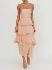 Ruffled Tube Tiered Cake Long Dress