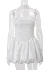 White Satin Halter Off-shoulder Mini Dress