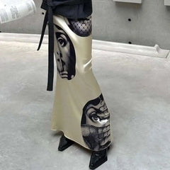 Satin Face Printed Maxi Skirt