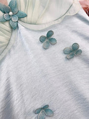 Blue 3D Flower Applique Mesh Halter Midi Dress