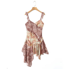 Paisley Totem Print Ruffles Strap Mini Dress