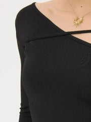 Black Irregular Off-shoulder Cut Out Top