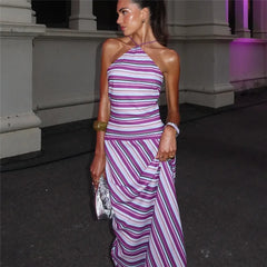 Striped Tie-Up Cross Strap Maxi Dress