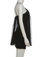 Mesh Flare Halter Mini Dress
