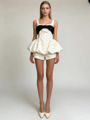 Polka Dot Bow Embellished Bubble Hem Mini Dress With Shorts