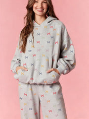 Grey Bow Print Sweatshirt And Wide Leg Sweatpants Set