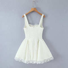 White Sequin Tweed Flare A-line Mini Dress