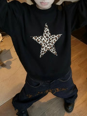 Black Leopard Star Print Sweatshirt