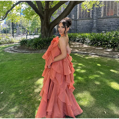 Flower Ruffles Halter Long Dress