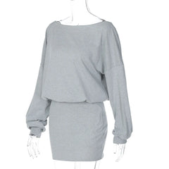 Off Shoulder Long Sleeve Solid Short Dress