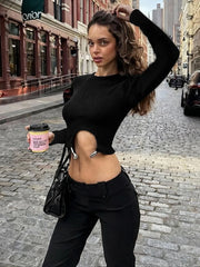 Black Metal Ring Irregular Hem Full Sleeve Top