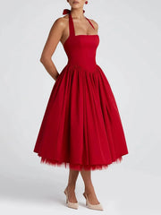 Halter Tulle Flare Maxi Dress