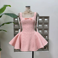 Tweed Bow Detail Sleeveless Flared Mini Dress