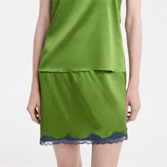 Lace Trim Lounge Satin Mini Skirt