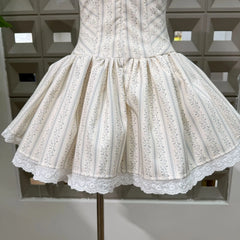 Striped Lace Trim Boned Bodice Flared Mini Dress