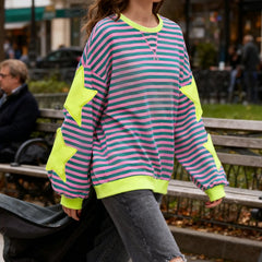 Star Appliques Striped Sweatshirt