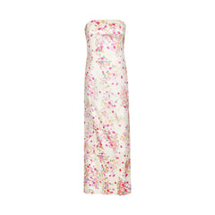 Satin Floral Strapless Maxi Dress
