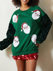 Christmas Glitter Patchwork Sequin Santa Sweatshirt