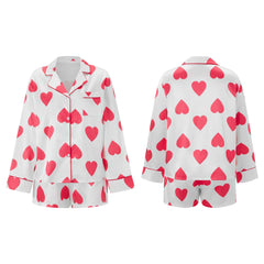 Heart Print Satin Loungewear Pajama Set
