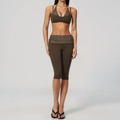 Printed Patchwork Crop Top And Leggings Set
