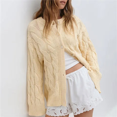 Round Neck Cable Knit Cardigan