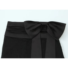 Black Lace Trim Bow Mini Skirt