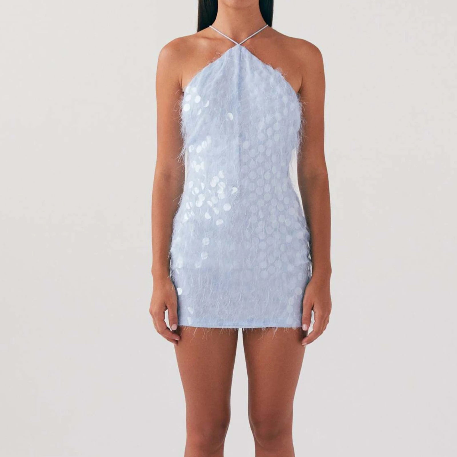 Light blue sequin dress worn by a person