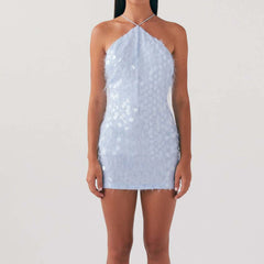 Light blue sequin dress worn by a person