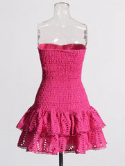 Ruched Strapless Embroidered Frill Mini Dress