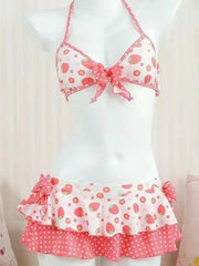 Triangle Bikini With Ruffle Cover Up Skirt Two Piece Set