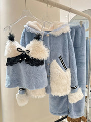 Fur Pijama Flannel Three-Piece Set