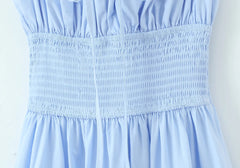 Smocked Ruched Tie Up Strappy Maxi Dress
