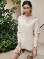 Bow Embroidery Hoodie - Loose Fit Pullover