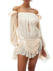 Gladiator Pleated Puff Long Sleeve Mini Dress