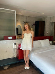 White Sleeveless Back Tie Babydoll Mini Dress