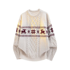 Deer Jacquard Cable Knit Sweater