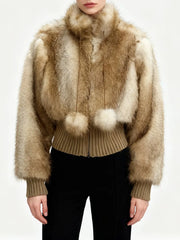 Brown Fur Fuzzy Zipper Short Jacket