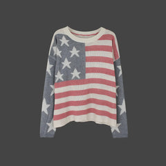 Faded American Flag Knit Long Sleeve Top