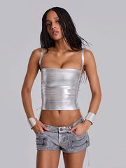 Metallic Side Lace Up Bandage Top