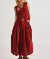 Front Tie Eyelet Tank Top And Long Skirt Set