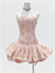Embroidery StraplessPleated Flare Mini Dress