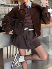 Brown Coudroy Zipper Jacket