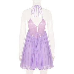 Purple Chiffon Deep V Neck A-line Mini Dress