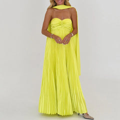 Women's multi-color strapless maxi dress with empire waist.