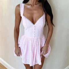 Embroidered V-Neck A Line Solid Mini Dress