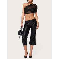 Sheer One-Shoulder Layered Bandeau Top