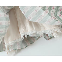 Green Striped Floral Print Short Sleeve Mini Dress