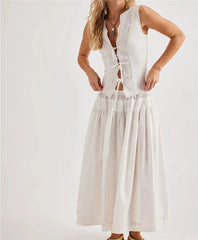 Front Tie Eyelet Tank Top And Long Skirt Set
