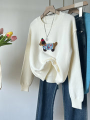 Cartoon Sausage Dog Appliques Knitted Sweater