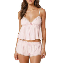 Cami V-neck Top And Elastic Shorts Lounge Set